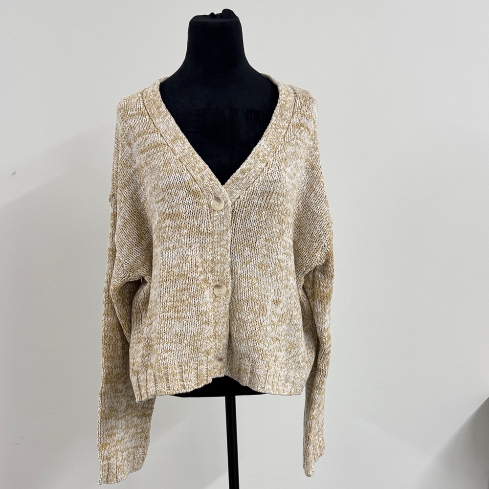 LOFT Cream Button-Up Cardigan